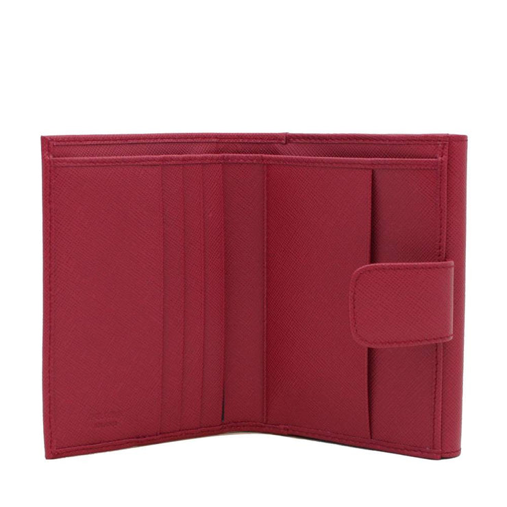 Prada Saffiano Leather French Wallet with Two Snap Closures- Hibiscus