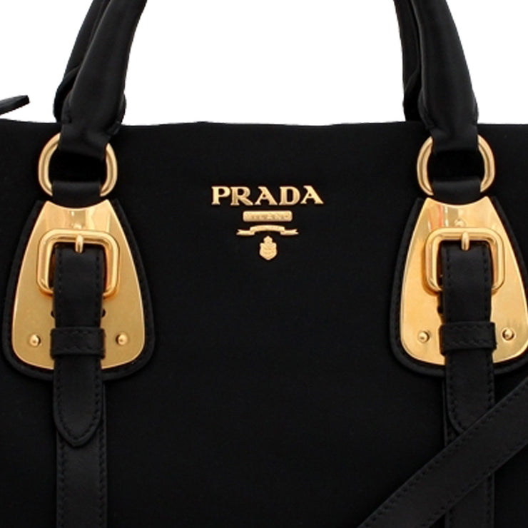 Prada BN1903 Tessuto Nylon Top Handle Convertible Bag- Black