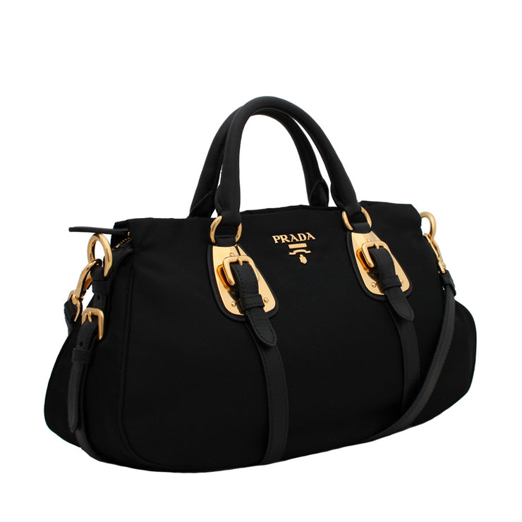 Prada BN1903 Tessuto Nylon Top Handle Convertible Bag- Black
