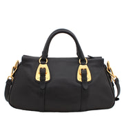 Prada BN1903 Soft Calf Leather Top Handle Convertible Bag- Black
