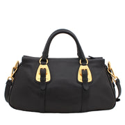 Prada BN1903 Soft Calf Leather Top Handle Convertible Bag- Black