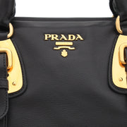 Prada BN1903 Soft Calf Leather Top Handle Convertible Bag- Black