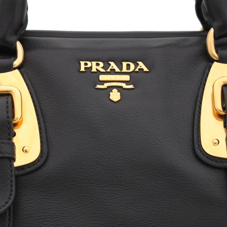 Prada BN1903 Soft Calf Leather Top Handle Convertible Bag- Black