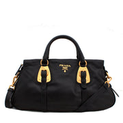 Prada BN1903 Soft Calf Leather Top Handle Convertible Bag- Black