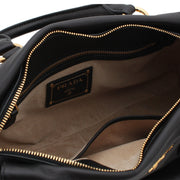 Prada BN1903 Soft Calf Leather Top Handle Convertible Bag- Black