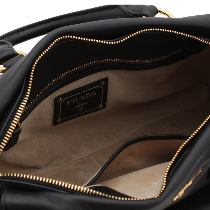 Prada BN1903 Soft Calf Leather Top Handle Convertible Bag- Black