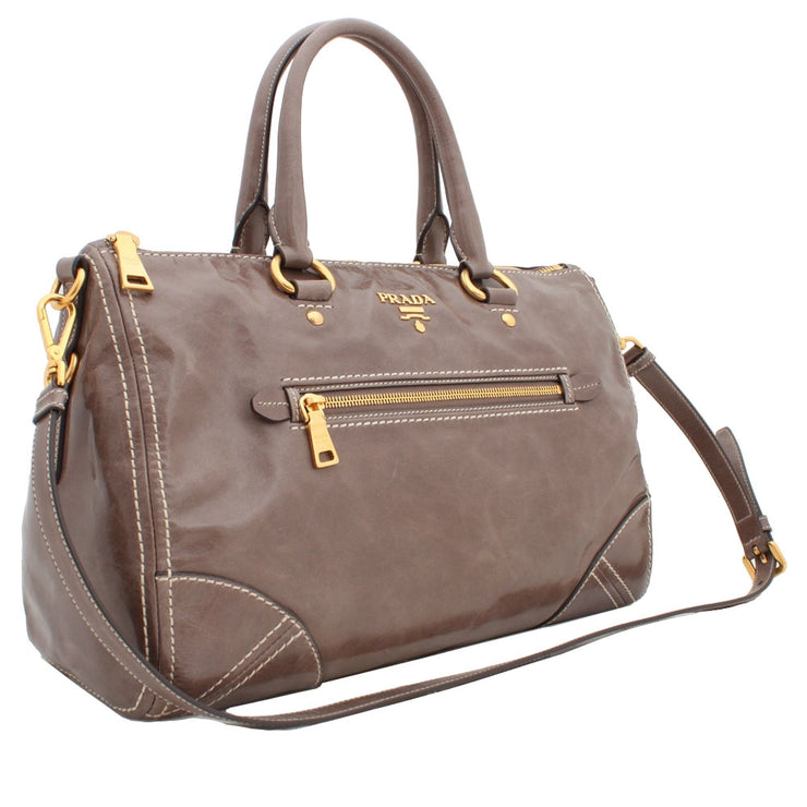 Prada Vitello Shine Leather Vintage Top Handle Convertible Bag