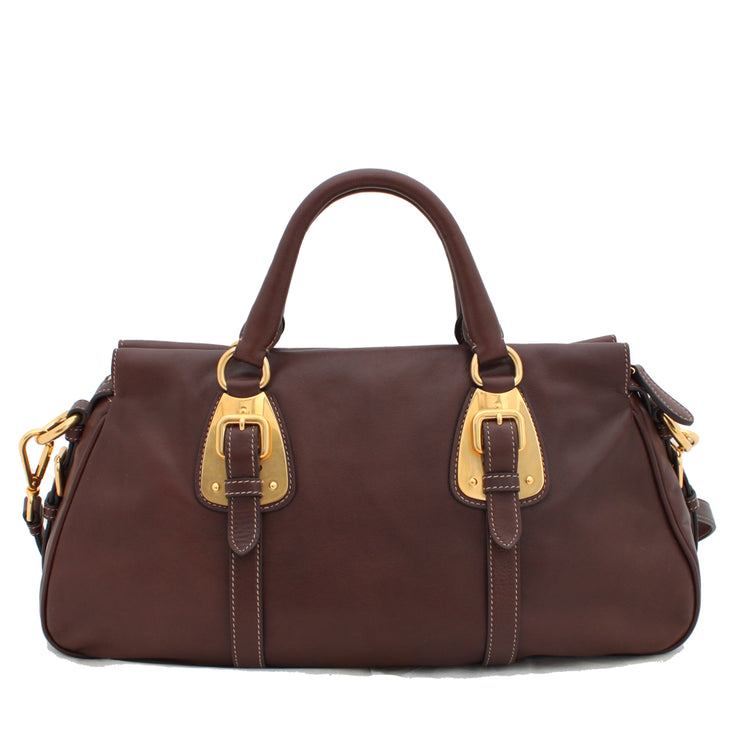 Prada Soft Calf Leather Convertible Top Handle Bag