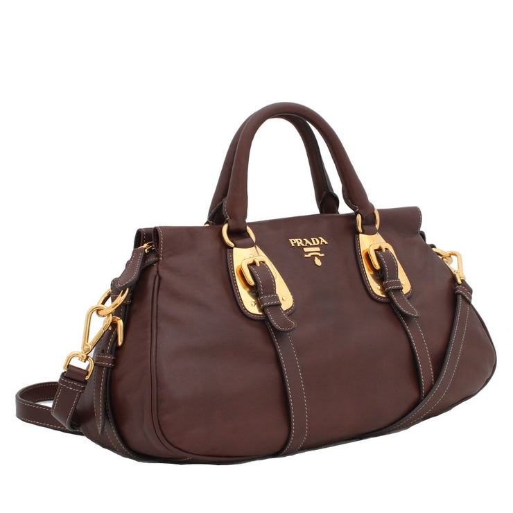 Prada Soft Calf Leather Convertible Top Handle Bag