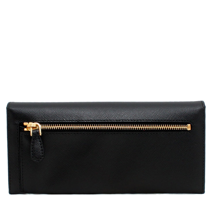 Prada 1MH132 Saffiano Leather Long Fold Wallet- Black