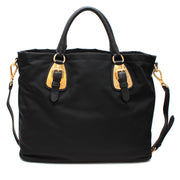 Prada BN1902 Tessuto Nylon Convertible Top Handle Long Tote Bag- Black