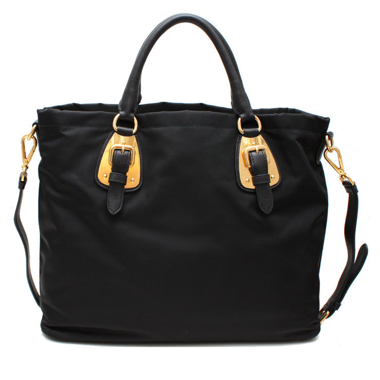 Prada BN1902 Tessuto Nylon Convertible Top Handle Long Tote Bag- Black