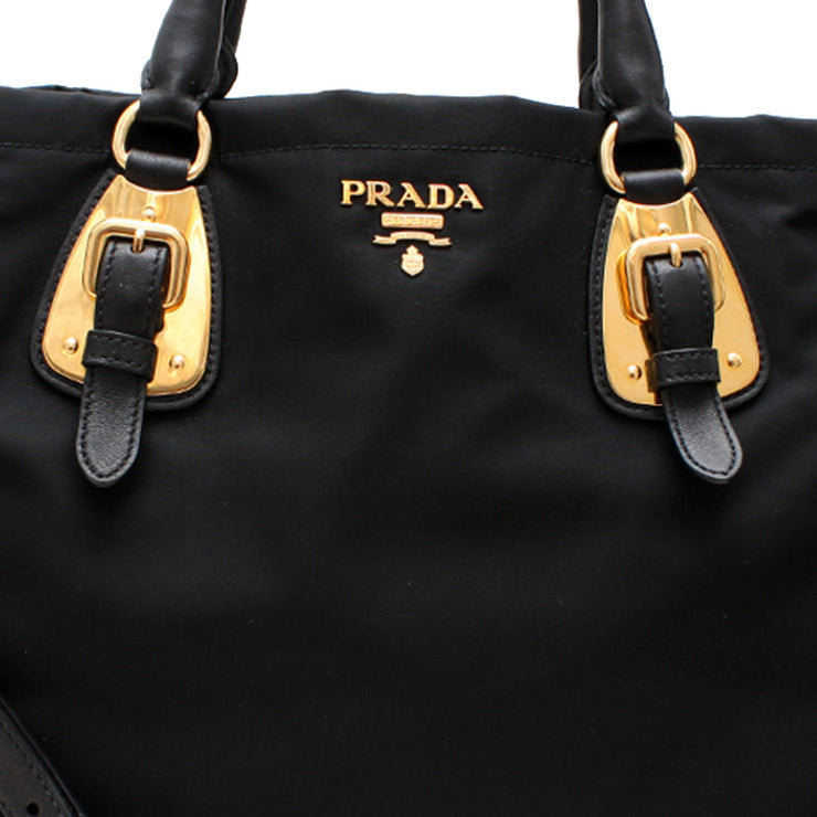 Prada BN1902 Tessuto Nylon Convertible Top Handle Long Tote Bag- Black