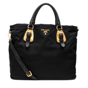 Prada BN1902 Tessuto Nylon Convertible Top Handle Long Tote Bag- Black