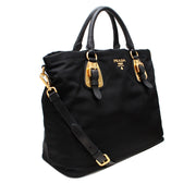Prada BN1902 Tessuto Nylon Convertible Top Handle Long Tote Bag- Black