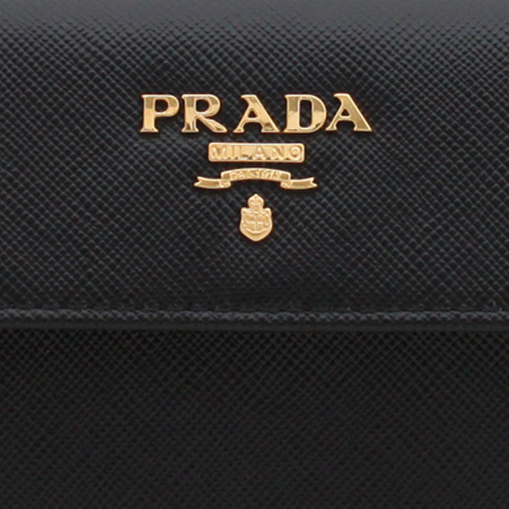 Prada 1M0523 Saffiano Leather French Wallet with Two Snap Closures- Black