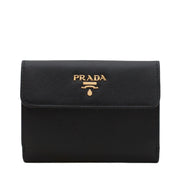 Prada 1M0523 Saffiano Leather French Wallet with Two Snap Closures- Black