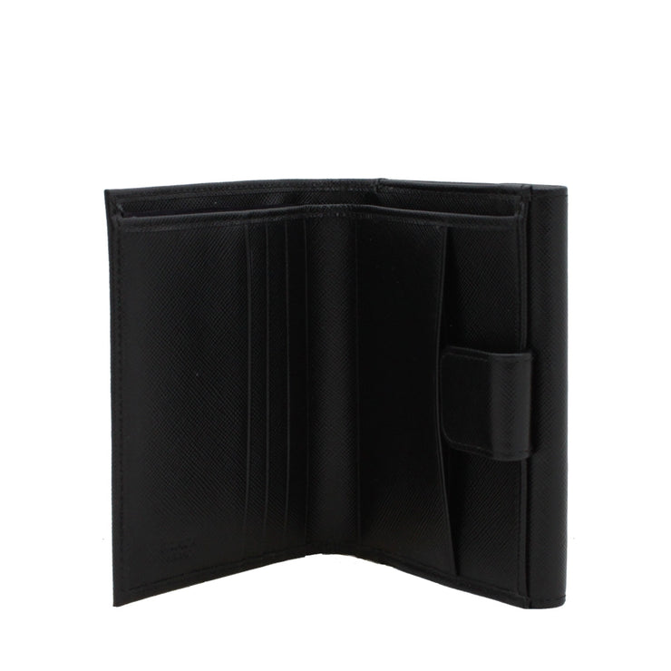 Prada 1M0523 Saffiano Leather French Wallet with Two Snap Closures- Black