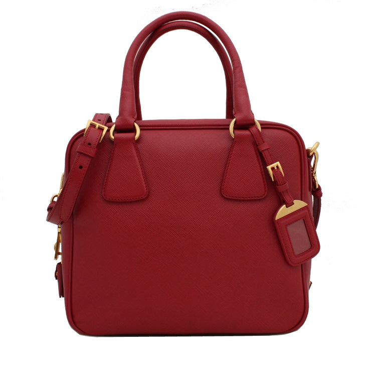 Prada Saffiano Leather Lux Convertible Top Handle Bag- Fire