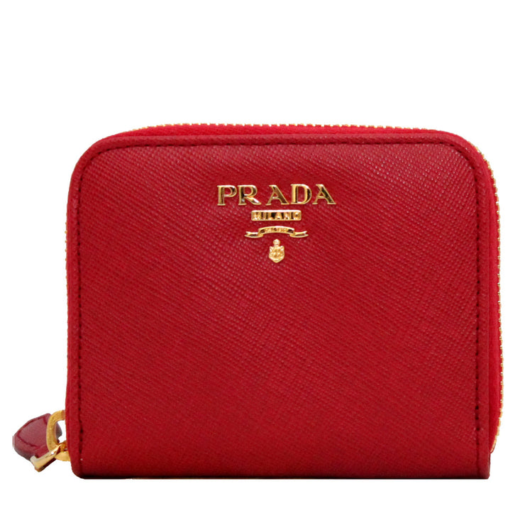 Prada Saffiano Leather Zip Around Coin Purse-Fire