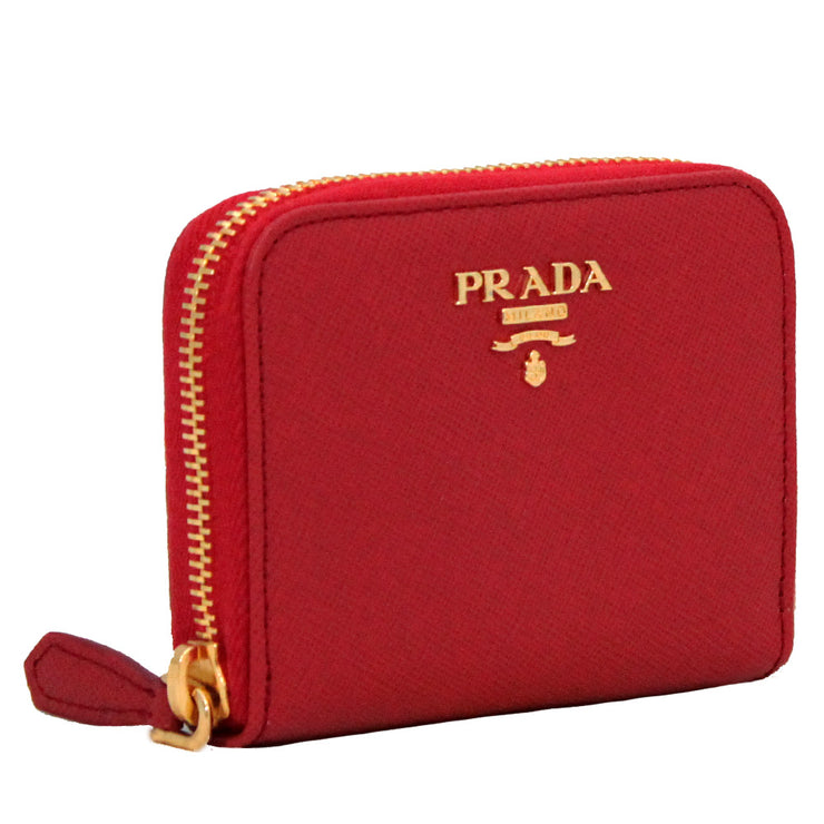 Prada Saffiano Leather Zip Around Coin Purse-Fire