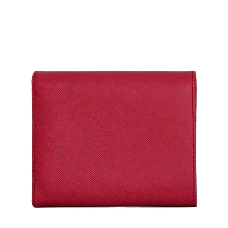 Prada Saffiano Leather Short Trifold Clasp Wallet- Hibiscus