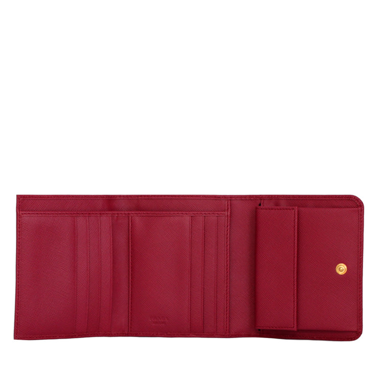 Prada Saffiano Leather Short Trifold Clasp Wallet- Hibiscus