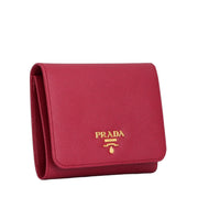 Prada Saffiano Leather Short Trifold Clasp Wallet- Hibiscus