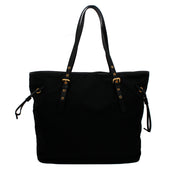 Prada BR4997 Nylon Shoulder Tote Bag with Leather Drawstring- Black