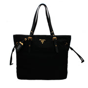 Prada BR4997 Nylon Shoulder Tote Bag with Leather Drawstring- Black