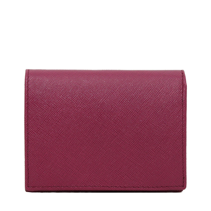 Prada 1M0204 Saffiano Leather Short Bi-fold Clasp Slim Wallet- Black