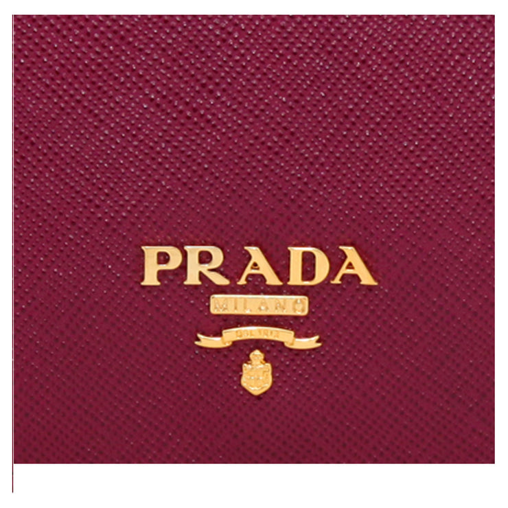 Prada Saffiano Leather Short Bi-fold Clasp Slim Wallet- Amethyst