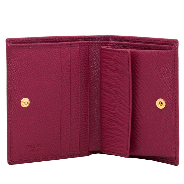 Prada Saffiano Leather Short Bi-fold Clasp Slim Wallet- Amethyst