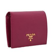 Prada 1M0204 Saffiano Leather Short Bi-fold Clasp Slim Wallet- Black