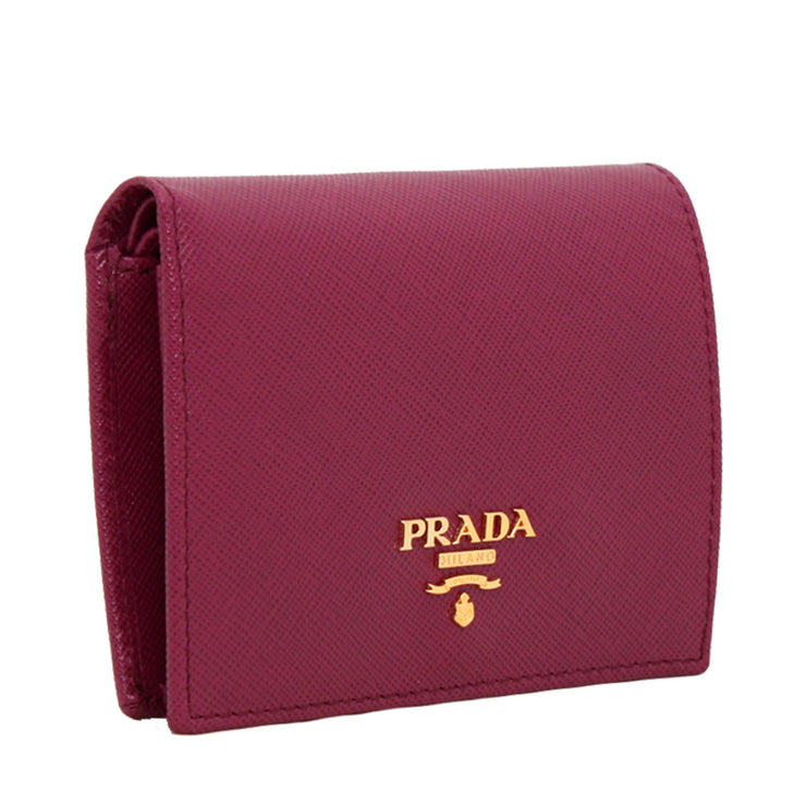 Prada 1MV204 Saffiano Leather Short Bi-fold Clasp Slim Wallet- Cuoio