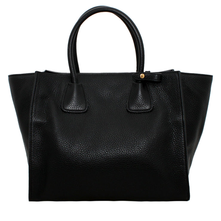 Prada Deerskin Leather Convertible Top Handle Tote Bag- Black