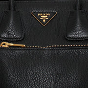 Prada Deerskin Leather Convertible Top Handle Tote Bag- Black