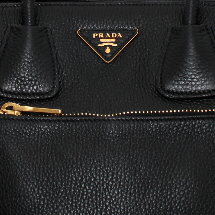 Prada Deerskin Leather Convertible Top Handle Tote Bag- Black