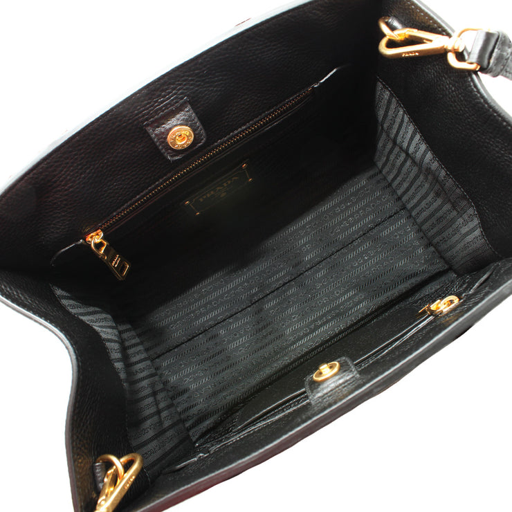 Prada Deerskin Leather Convertible Top Handle Tote Bag- Black