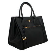 Prada Deerskin Leather Convertible Top Handle Tote Bag- Black