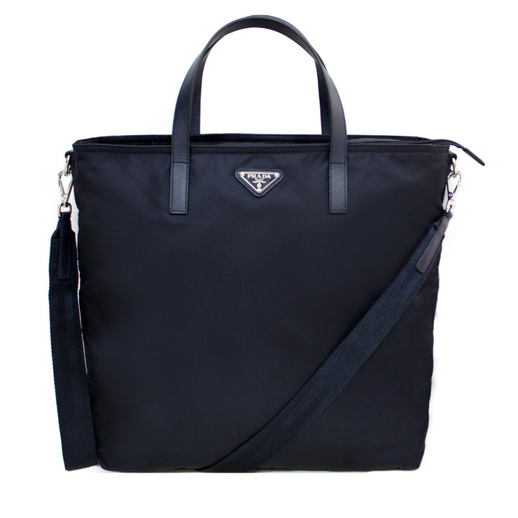 Prada BN2530 Tessuto Nylon Convertible Shopping Tote Bag- Blue