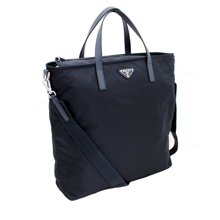 Prada BN2530 Tessuto Nylon Convertible Shopping Tote Bag- Blue
