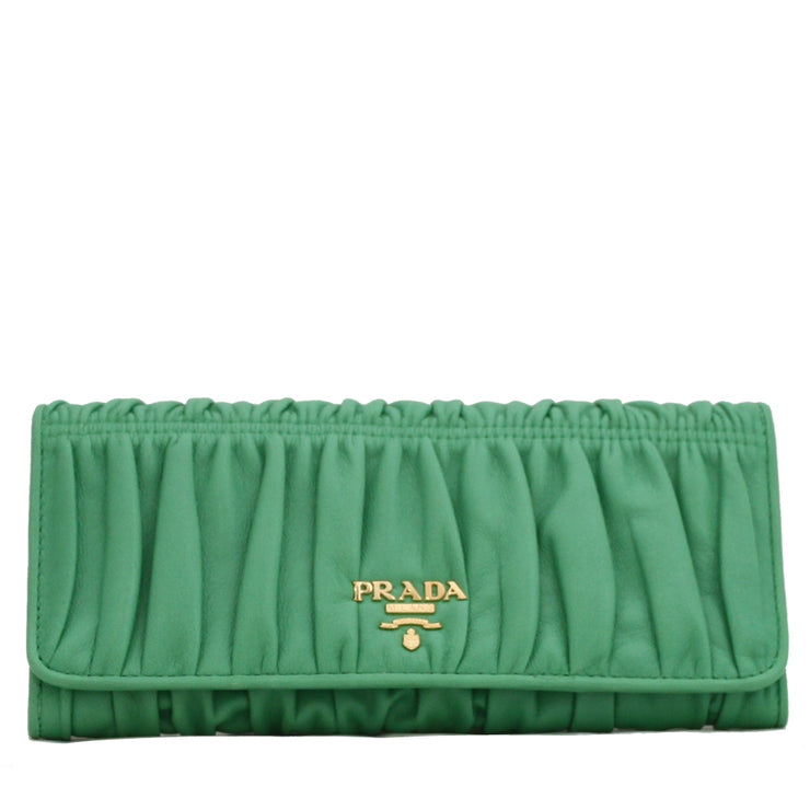 Prada Nappa Gauffre Leather Long Fold Wallet- Mint