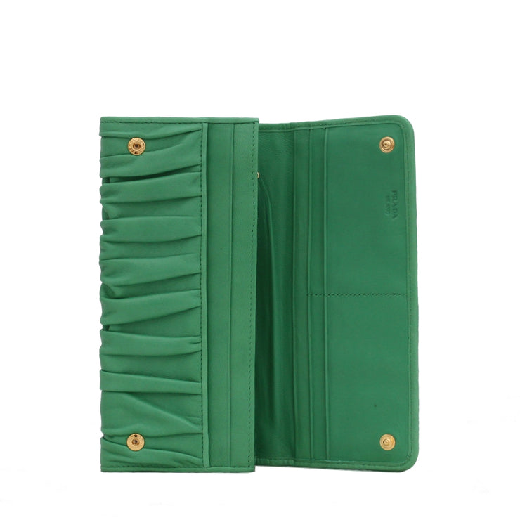 Prada Nappa Gauffre Leather Long Fold Wallet- Mint