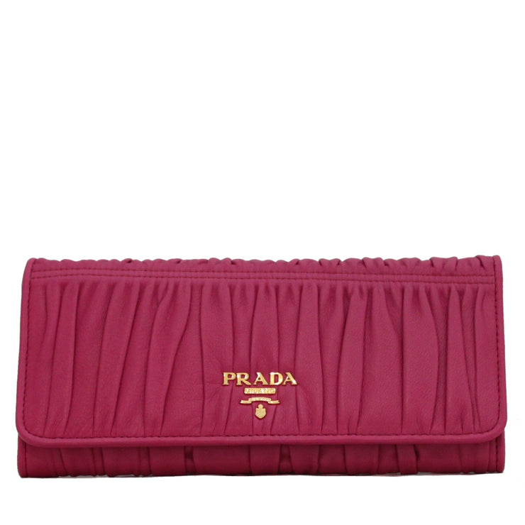 Prada Nappa Gauffre Leather Long Fold Wallet- Pink