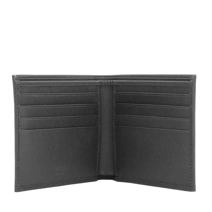 Prada 2MO513 Men's Saffiano Leather Bi-Colour Bifold Wallet with Embossed Logo- Black