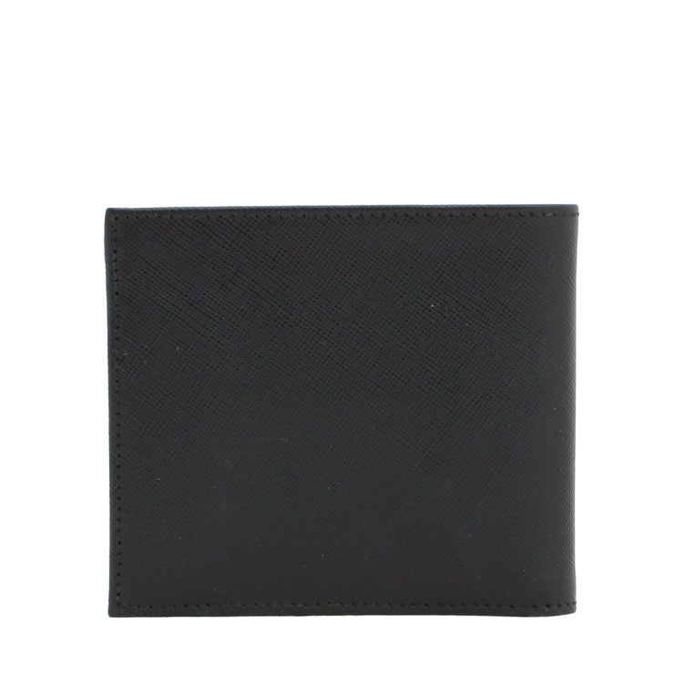 Prada 2MO513 Men's Saffiano Leather Bi-Colour Bifold Wallet with Logo- Black- Graphite