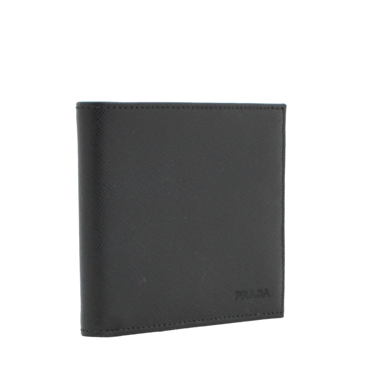Prada 2M0738 Men's Saffiano Leather Bifold Wallet with Coin Pouch- Black