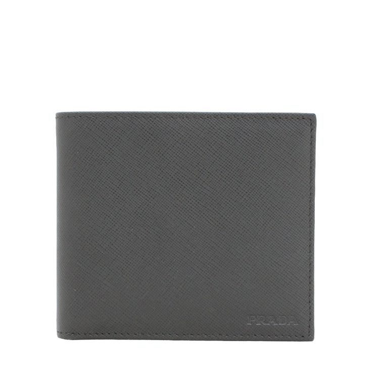 Prada 2M0738 Men's Saffiano Leather Bifold Wallet with Coin Pouch- Anthracite