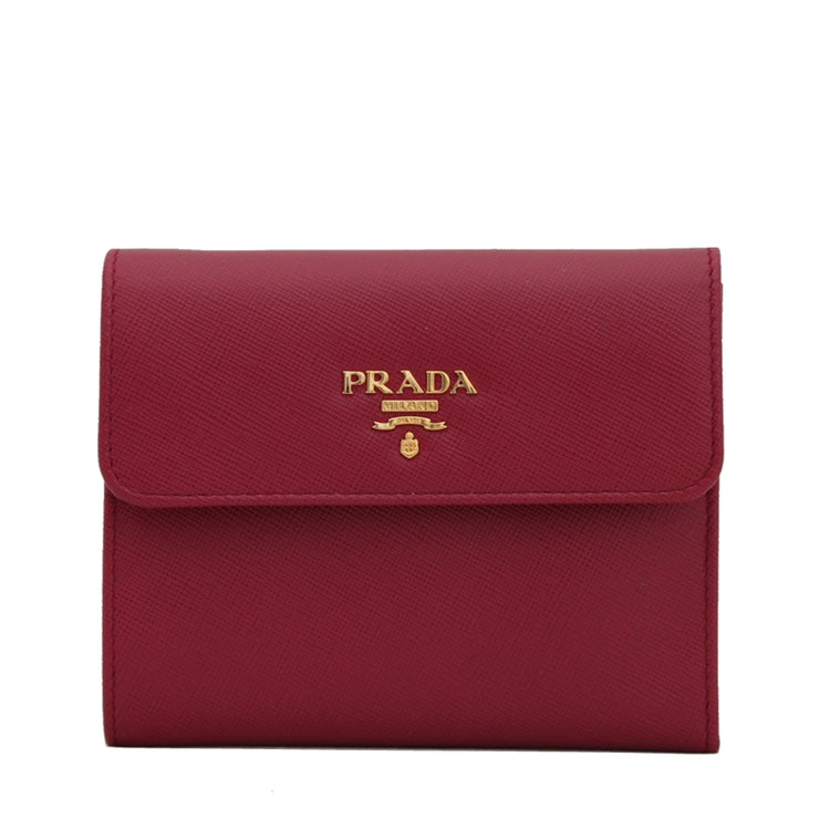 Prada 1M0170 Saffiano Leather French Wallet with Fold-Over Clasp- Hibiscus